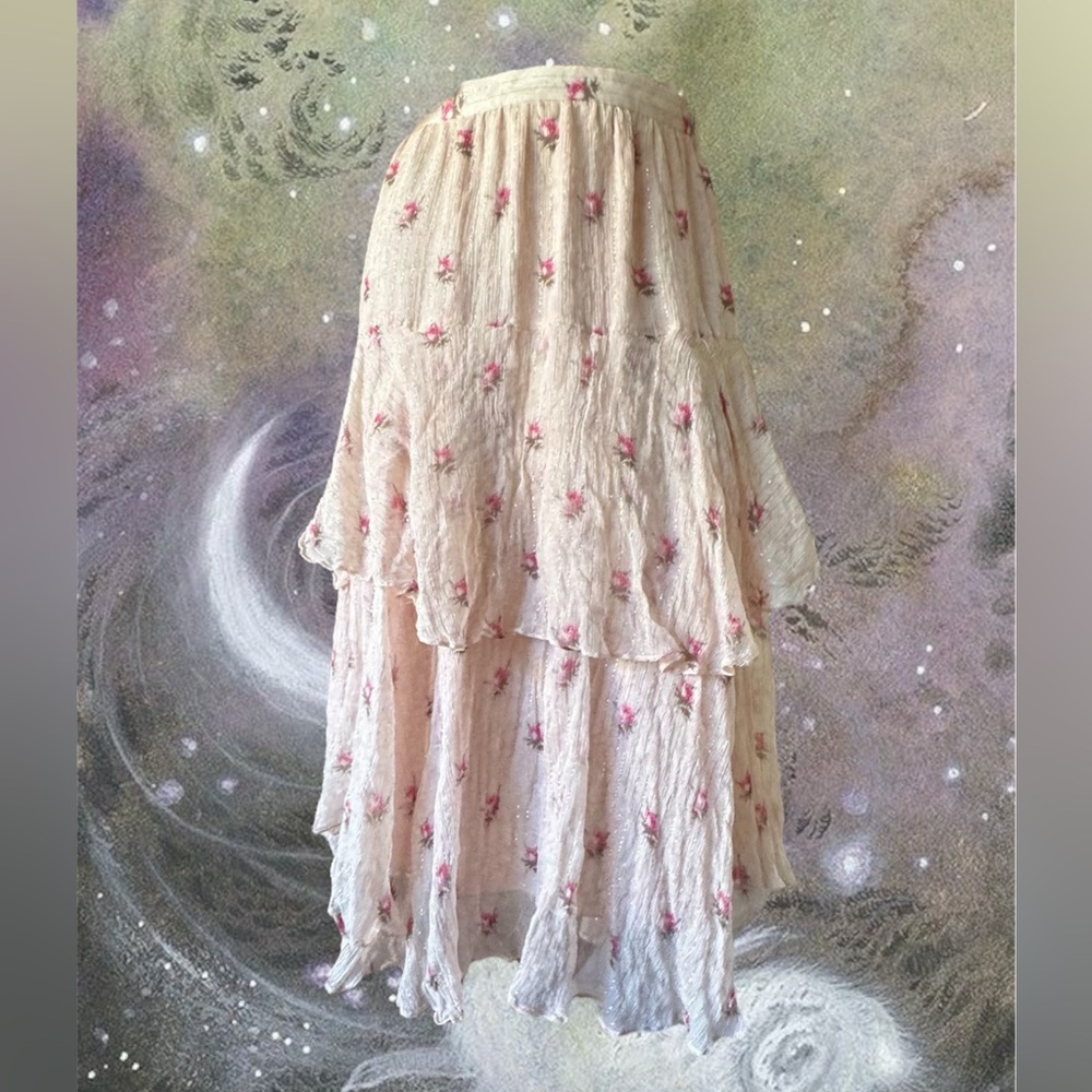LSF vintage rose powder pink silk skirt